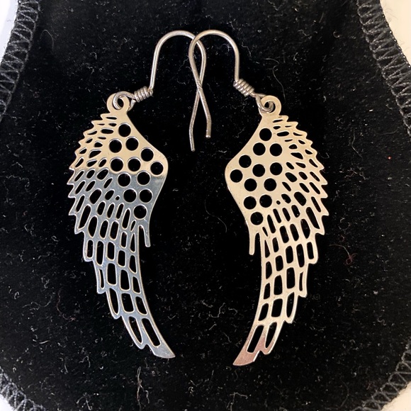 Hand Crafted Silver Angel Wing Earrings - Picture 1 of 1